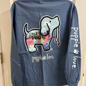 Puppie Love Blue Long Sleeve Boston Tee with Graphic